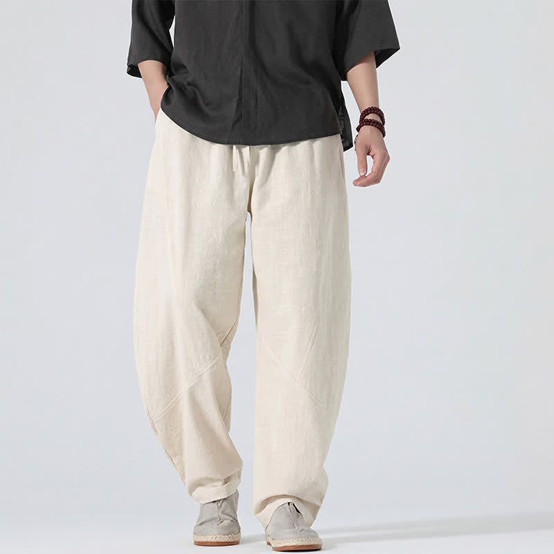Nimara Ritual Spring Summer Casual Minimalist Drawstring Solid Linen Long Pants Men's Straight Leg Pants With Pockets