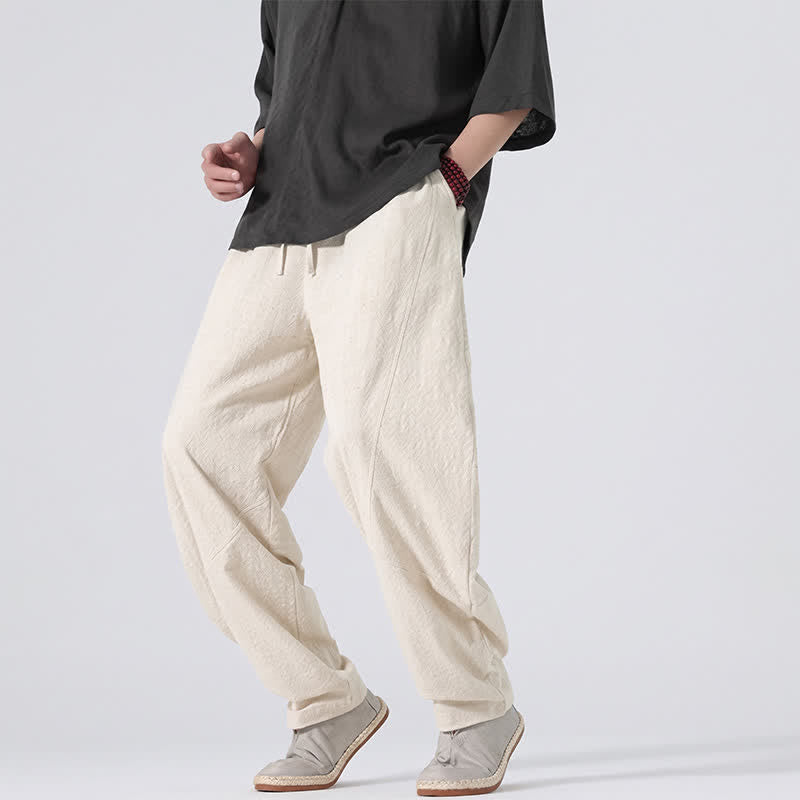 Nimara Ritual Spring Summer Casual Minimalist Drawstring Solid Linen Long Pants Men's Straight Leg Pants With Pockets