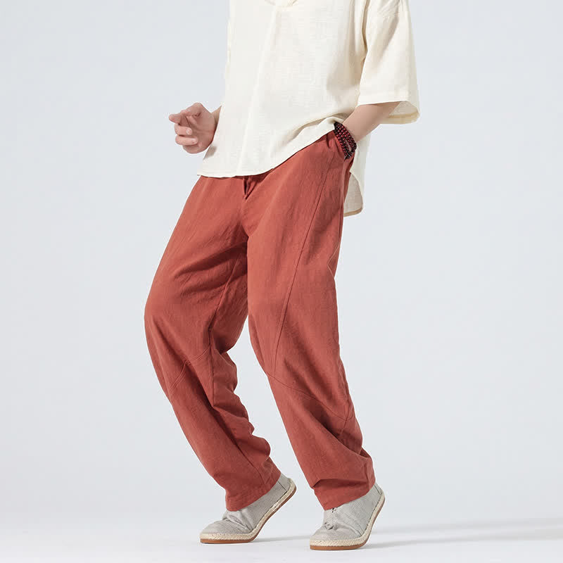 Nimara Ritual Spring Summer Casual Minimalist Drawstring Solid Linen Long Pants Men's Straight Leg Pants With Pockets