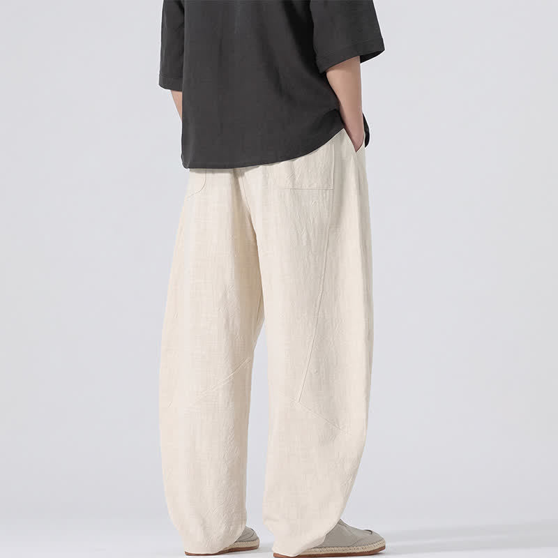 Nimara Ritual Spring Summer Casual Minimalist Drawstring Solid Linen Long Pants Men's Straight Leg Pants With Pockets