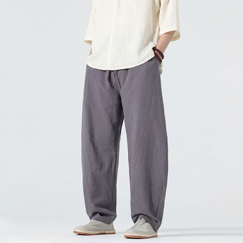 Nimara Ritual Spring Summer Casual Minimalist Drawstring Solid Linen Long Pants Men's Straight Leg Pants With Pockets