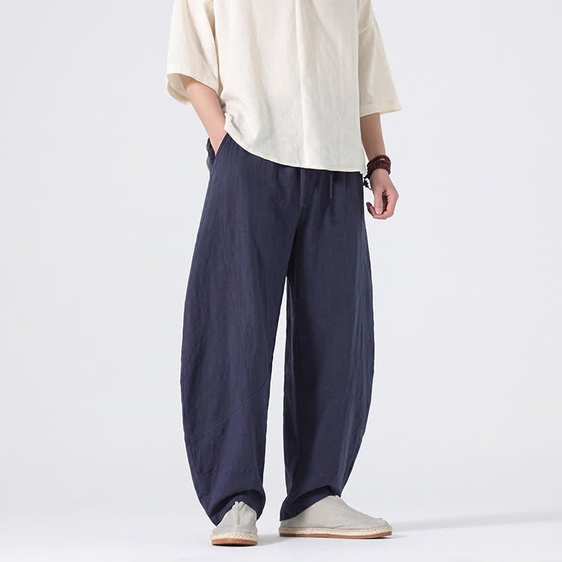 Nimara Ritual Spring Summer Casual Minimalist Drawstring Solid Linen Long Pants Men's Straight Leg Pants With Pockets