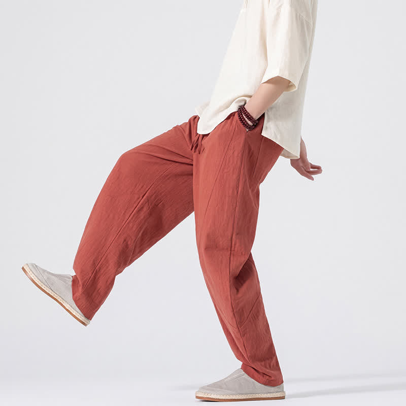 Nimara Ritual Spring Summer Casual Minimalist Drawstring Solid Linen Long Pants Men's Straight Leg Pants With Pockets