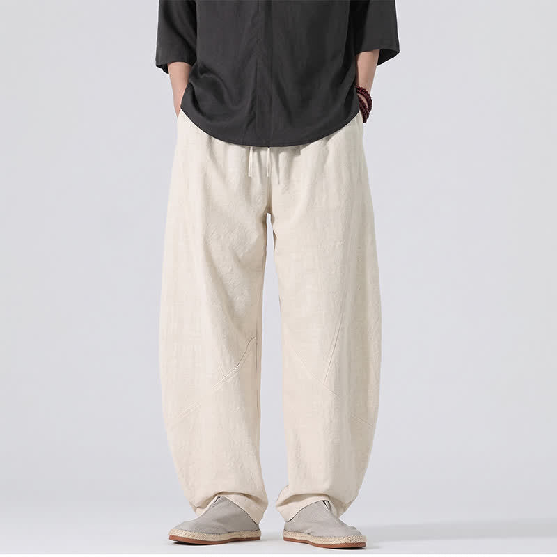 Nimara Ritual Spring Summer Casual Minimalist Drawstring Solid Linen Long Pants Men's Straight Leg Pants With Pockets