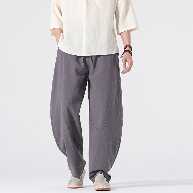 Nimara Ritual Spring Summer Casual Minimalist Drawstring Solid Linen Long Pants Men's Straight Leg Pants With Pockets