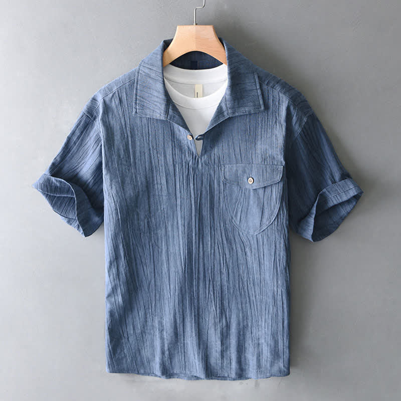 Nimara Ritual Summer Casual Washed Solid Men's Short Sleeve Shirts With Pocket