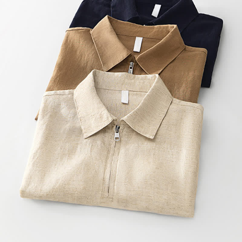 Nimara Ritual Summer Casual Minimalist Quarter Zip Solid Men's Short Sleeve Shirts