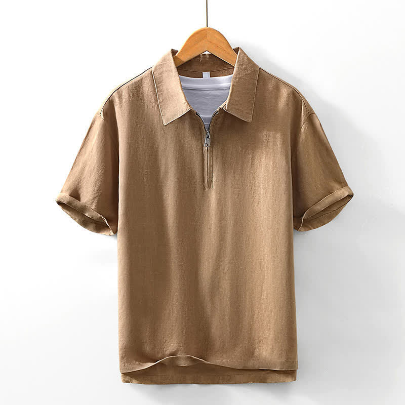 Nimara Ritual Summer Casual Minimalist Quarter Zip Solid Men's Short Sleeve Shirts