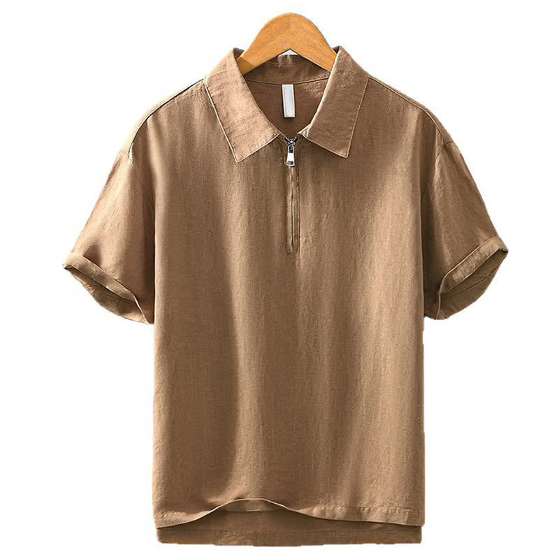 Nimara Ritual Summer Casual Minimalist Quarter Zip Solid Men's Short Sleeve Shirts