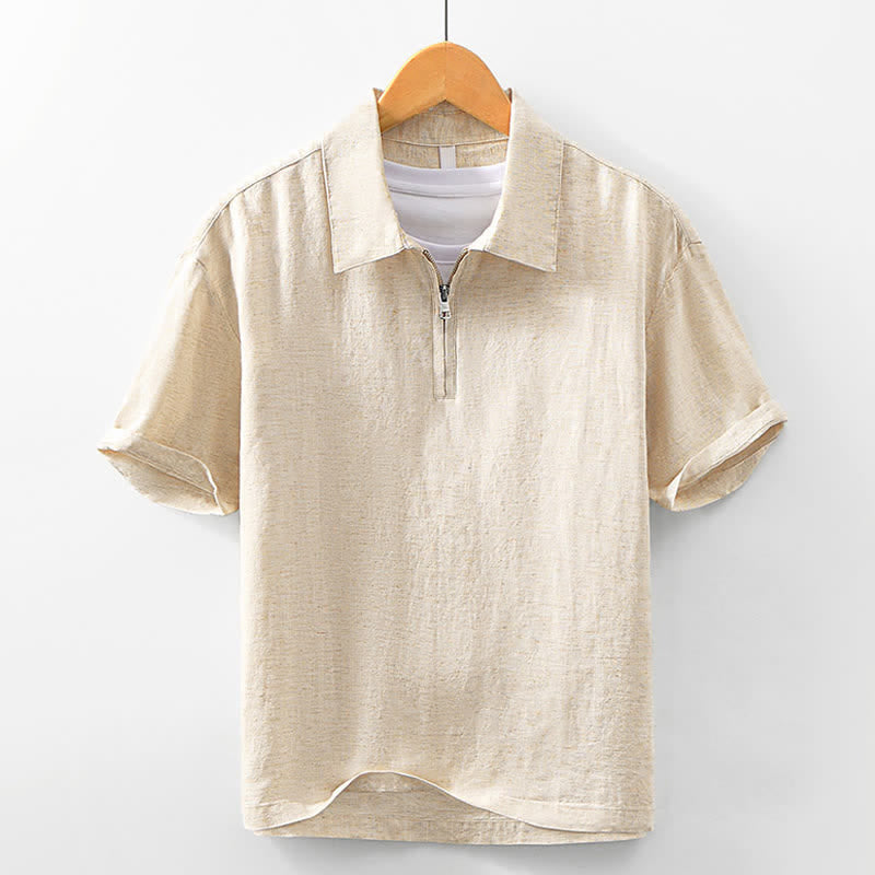 Nimara Ritual Summer Casual Minimalist Quarter Zip Solid Men's Short Sleeve Shirts