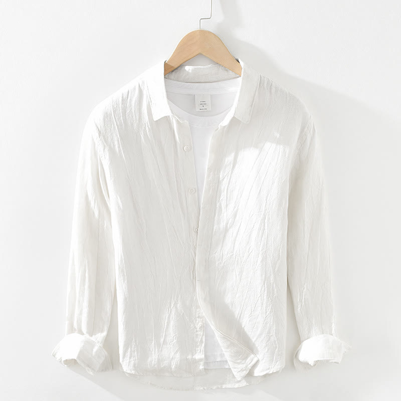 Nimara Ritual Spring Casual Button-Up Solid Linen Men's Long Sleeve Shirts