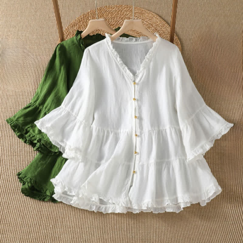 Nimara Ritual Spring Summer Boho Button-Up Solid Women's Long Sleeve Shirts