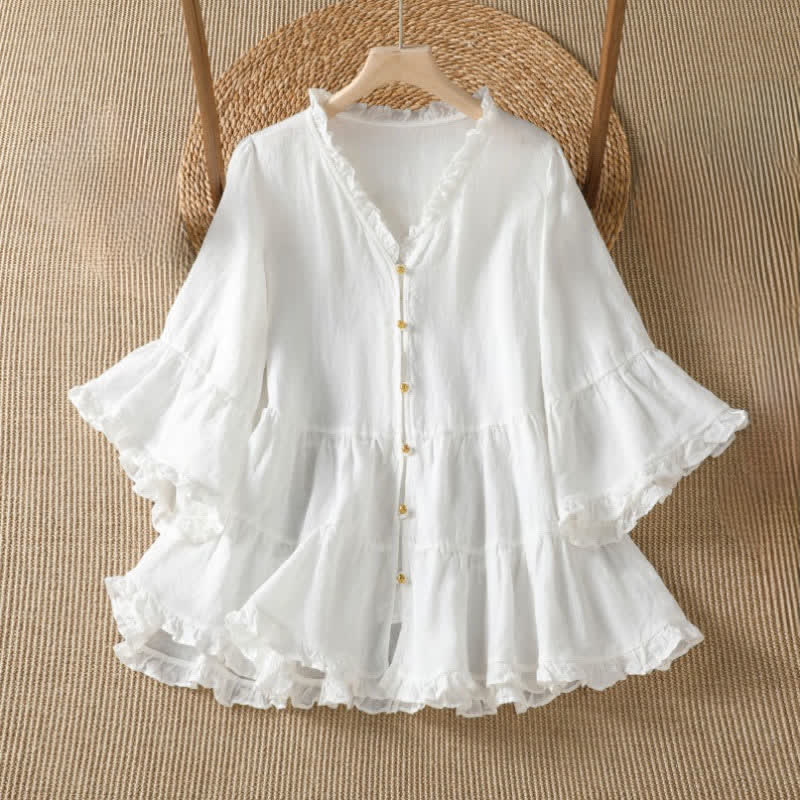 Nimara Ritual Spring Summer Boho Button-Up Solid Women's Long Sleeve Shirts