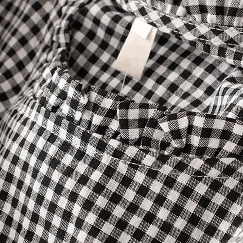 Nimara Ritual Spring Fall Casual Vintage Tiered Plaid Women's Long Sleeve Dress With Pocket