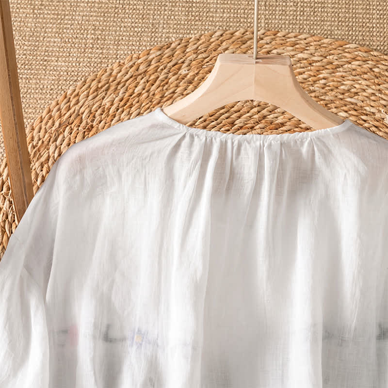 Nimara Ritual Spring Summer Boho Embroidery Floral Women's Short Sleeve Shirts