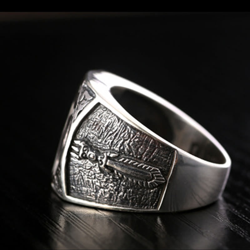 Nimara Ritual 925 Sterling Silver Sanskrit Design Carved Protection Adjustable Ring