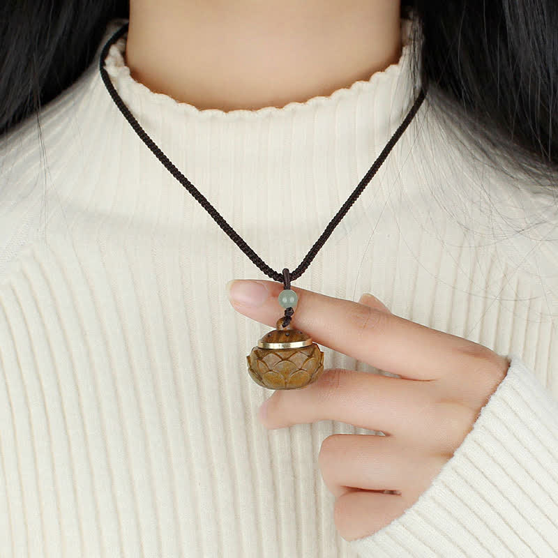 Nimara Ritual Tibet Green Sandalwood Rosewood Om Mani Padme Hum Lotus Positive Soothing Necklace Pendant