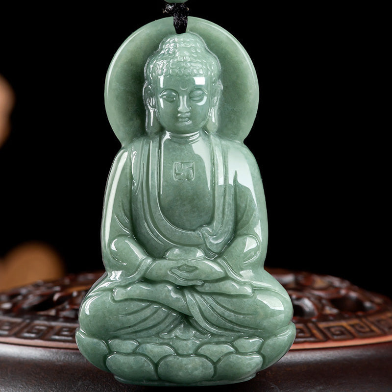 Nimara Ritual Amitabha Buddha Jade Amulet Compassion String Necklace