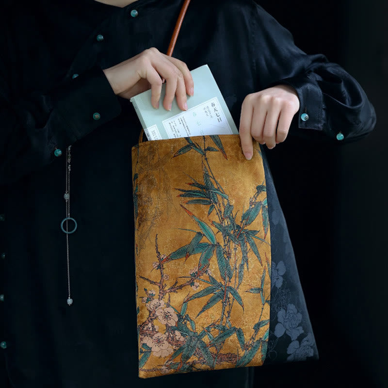 Nimara Ritual Bamboo Leaves Flower Butterfly Persimmon Shoulder Bag Handbag