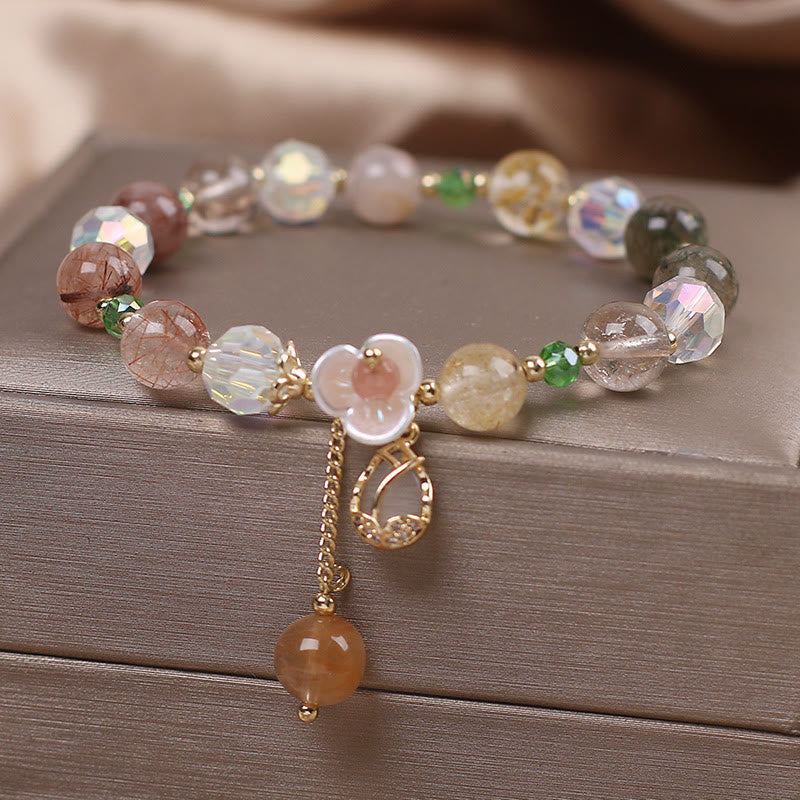 Nimara Ritual Strawberry Quartz Rutilated Quartz Fluorite Flower Healing Bracelet