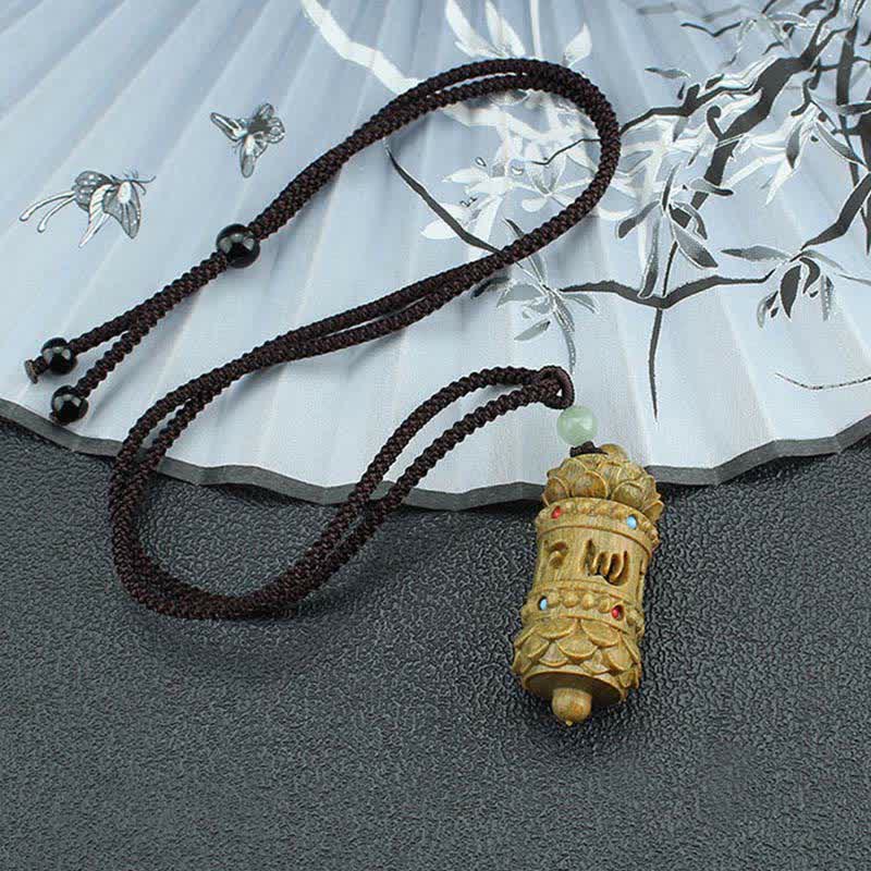 Nimara Ritual Tibet Green Sandalwood Rosewood Om Mani Padme Hum Lotus Positive Soothing Necklace Pendant