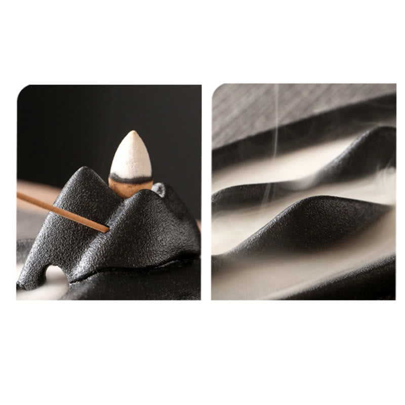 Nimara Ritual Double Koi Fish Mountain Healing Ceramic Stick Incense Burner Decoration