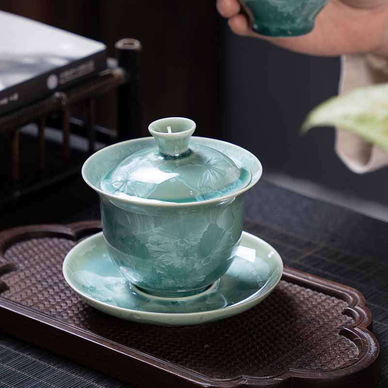 Nimara Ritual Traditional Glaze Ceramic Gaiwan Sancai Teacup Kung Fu Tea Cup And Saucer With Lid 180ml