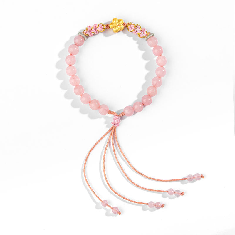 Nimara Ritual 999 Sterling Silver Natural Red Agate Pink Crystal Cherry blossom Bracelet