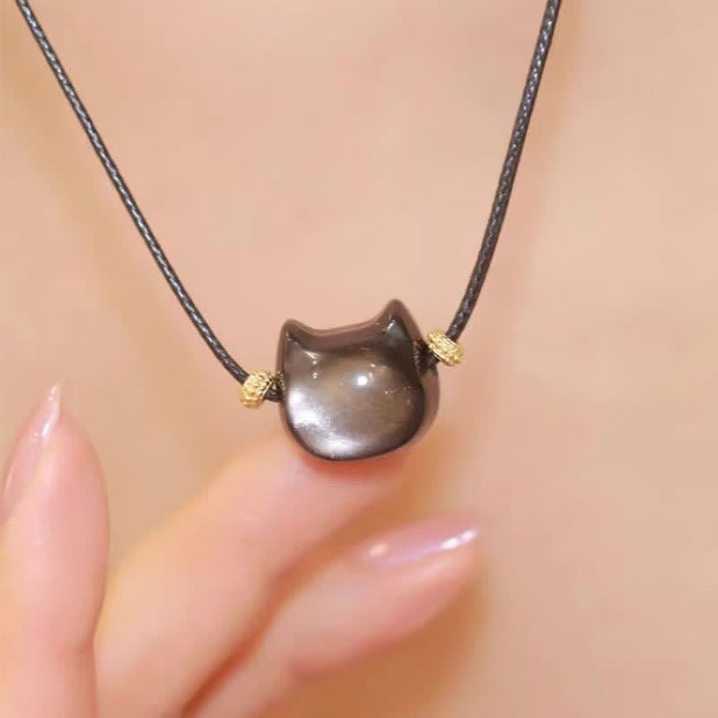 Nimara Ritual Gold Sheen Obsidian Silver Sheen Obsidian Lovely Paw Lucky Cat Protection Bracelet
