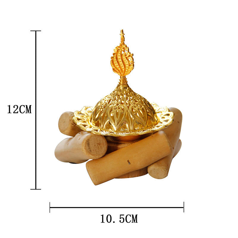 Nimara Ritual Gold Alloy Healing Mini Incense Burner With Wooden Coaster Home Decor