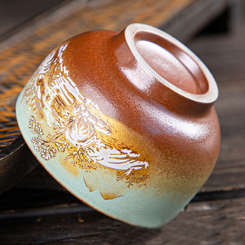 Nimara Ritual Colorful Deer Pipa Snow Plum Blossoms Mountains Rivers Bird Ceramic Teacup Kung Fu Tea Cup Bowl