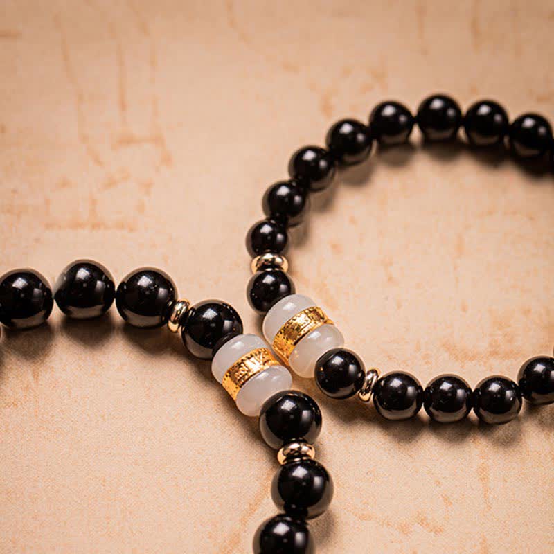 Nimara Ritual Black Obsidian Jade Om Mani Padme Hum Strength Couple Magnetic Bracelet