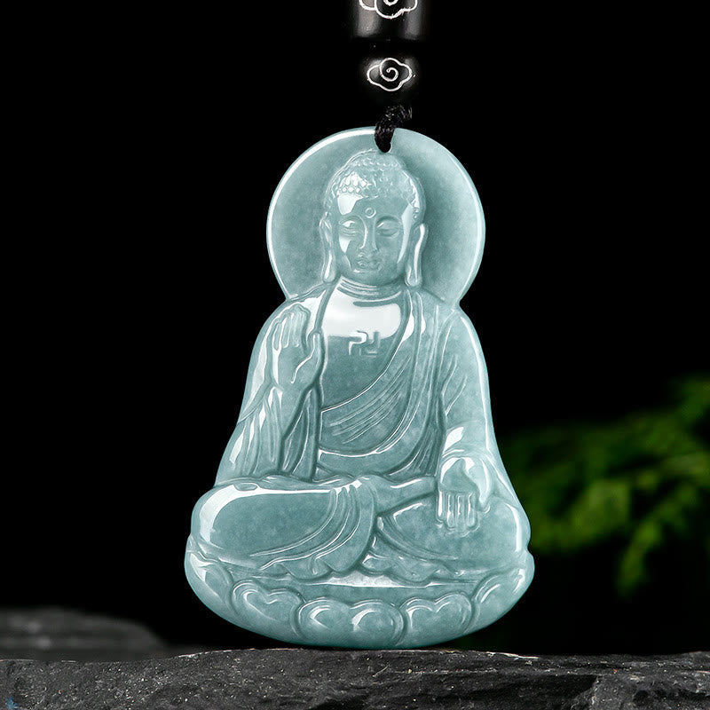 Nimara Ritual Amitabha Buddha Natural Jade Lotus Amulet Compassion String Necklace Pendant