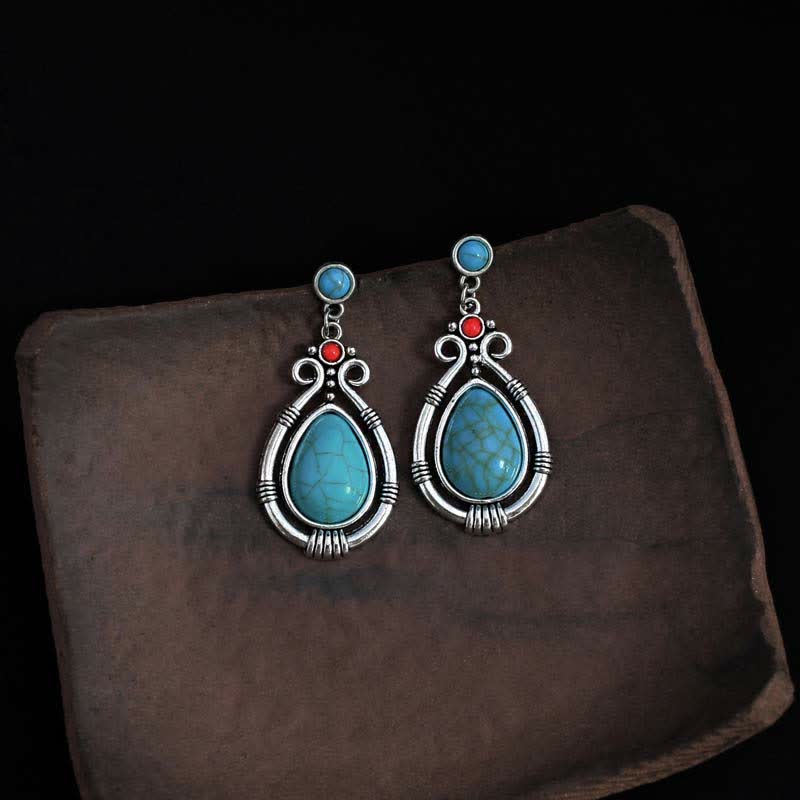 Nimara Ritual Tibet Vintage Turquoise Waterdrop Strength Drop Dangle Earrings Clips