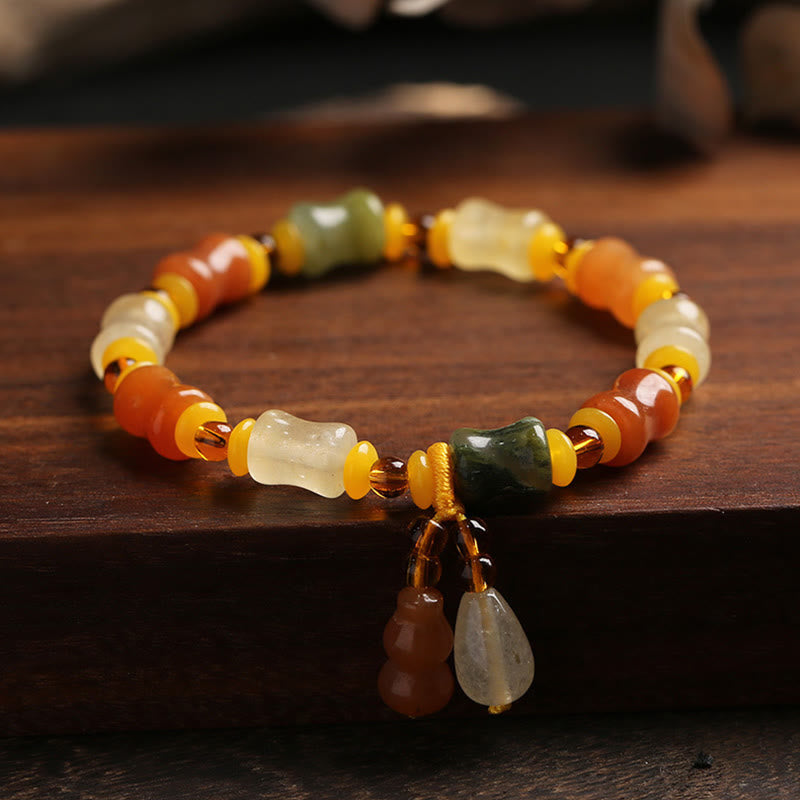 Nimara Ritual Natural Golden Silk Jade Gourd Wealth Charm Bracelet