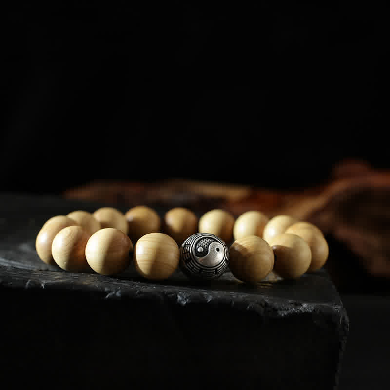 Nimara Ritual Tibet Peach Wood Lotus Cinnabar Bagua Yin Yang Luck Wealth Bracelet
