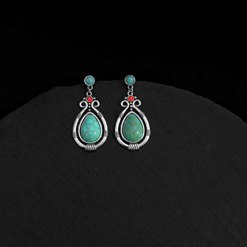 Nimara Ritual Tibet Vintage Turquoise Waterdrop Strength Drop Dangle Earrings Clips