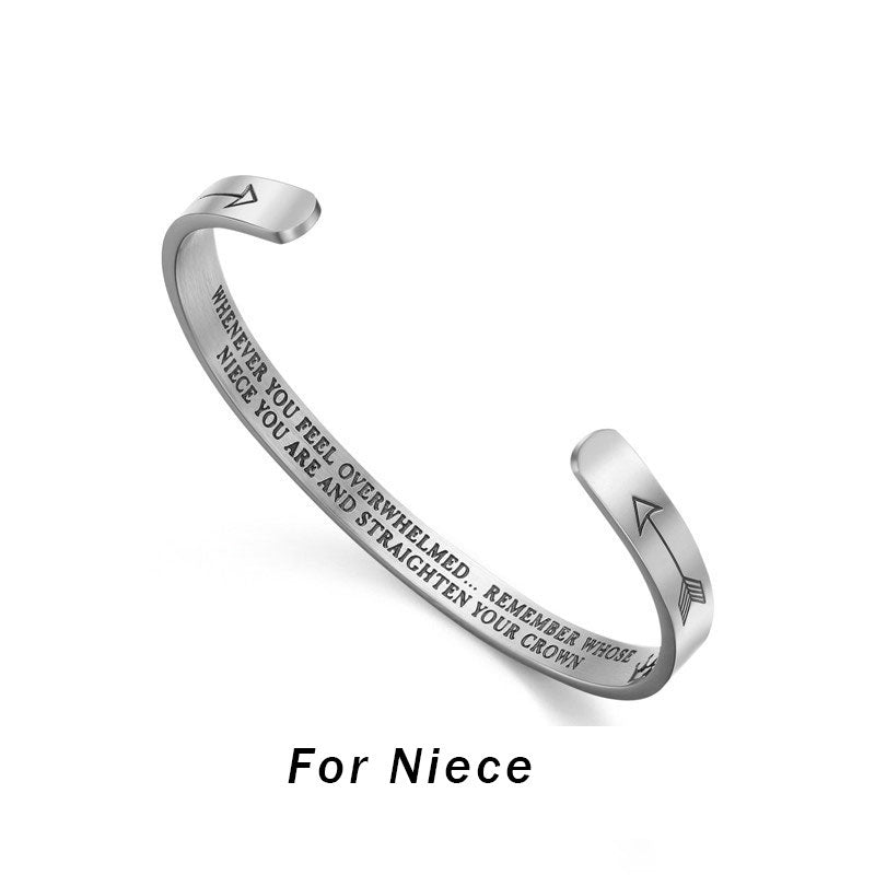 Nimara Ritual Inspirational Bracelets Personalized Gift for Her Him Engraved Mantra Cuff Bangle Crown Jewelry