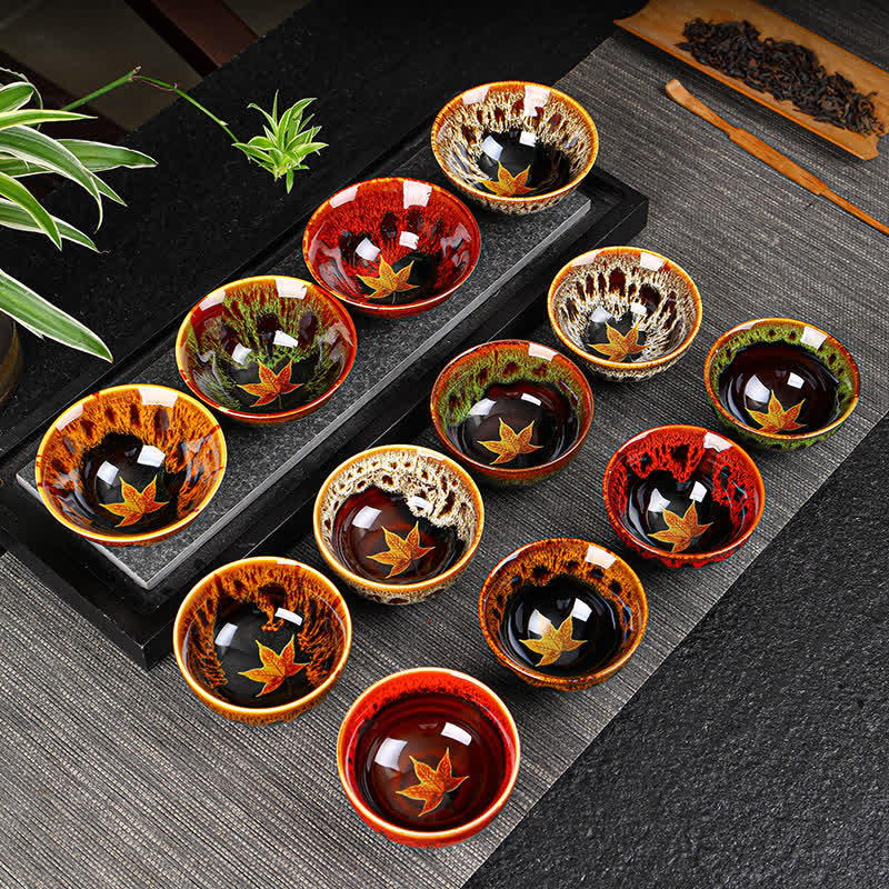Nimara Ritual Maple Leaf Colorful Ceramic Teacup Home Tea Cups