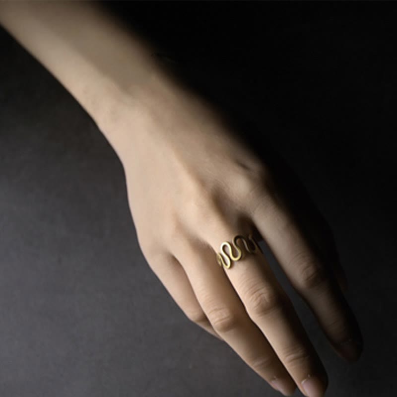 Nimara Ritual Simple Curved Brass Design Copper Luck Wealth Adjustable Ring