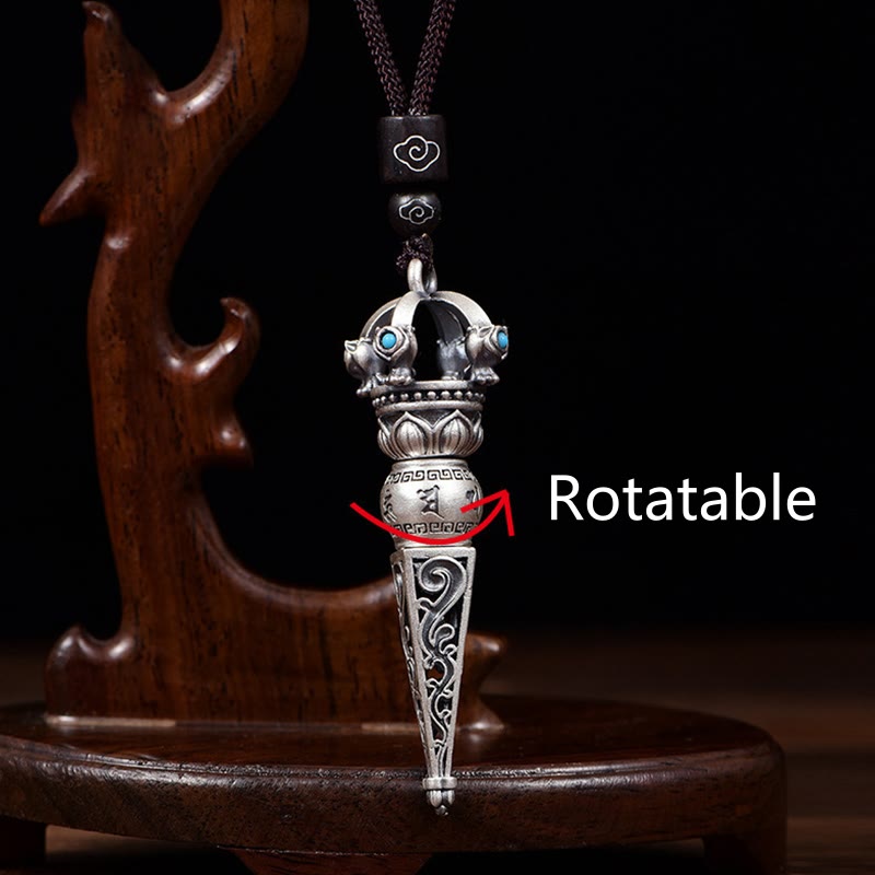 Nimara Ritual Tibetan Om Mani Padme Hum Dorje Vajra Design Wisdom Rotatable Necklace Pendant