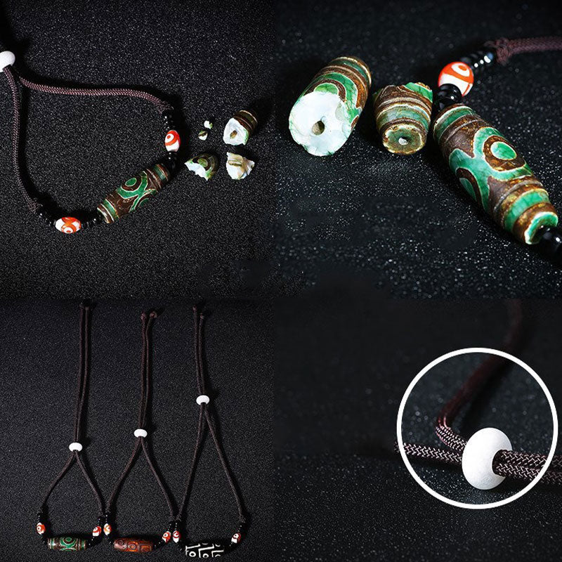 Nimara Ritual Tibetan Nine-Eye Dzi Bead Protection String Necklace