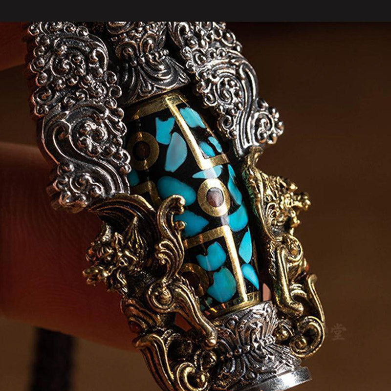 Nimara Ritual Tibetan Nine-Eye Dzi Bead Turquoise Buddha Wealth Rotation Necklace