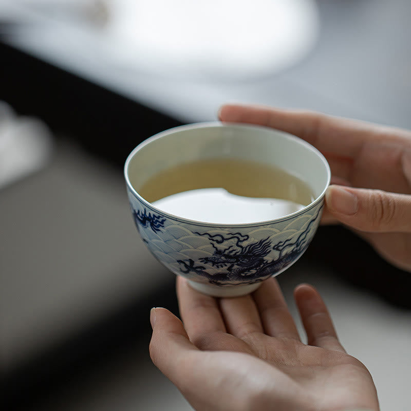 Nimara Ritual Blue Dragon Design Ceramic Teacup Kung Fu Tea Cups