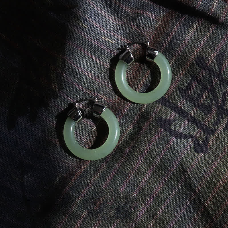 Nimara Ritual Round Jade White Jade Prosperity Earrings