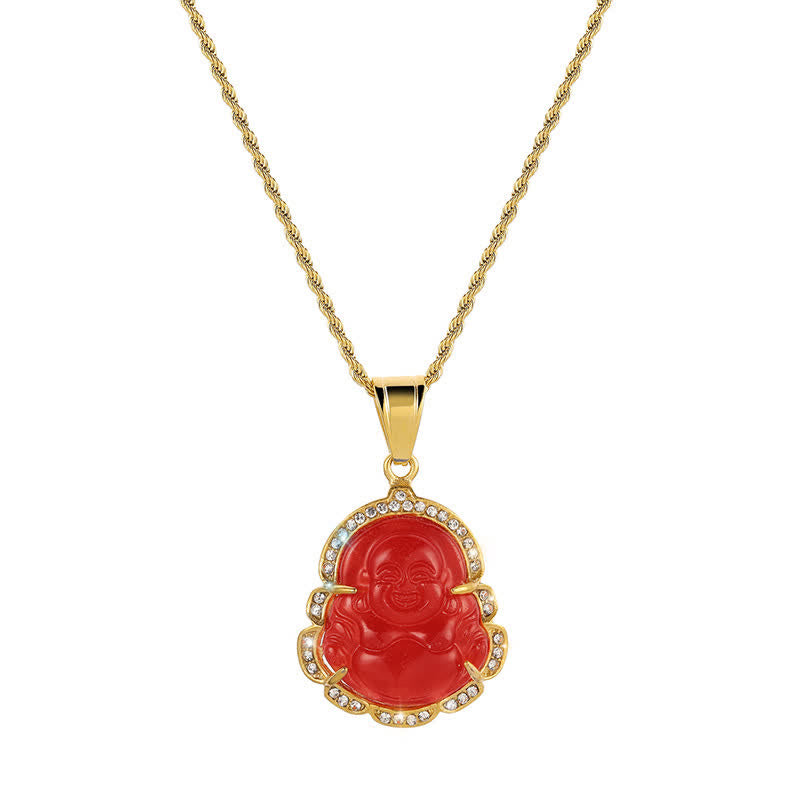 Nimara Ritual 18K Gold Filled Laughing Buddha Jade Luck Necklace Chain Pendant