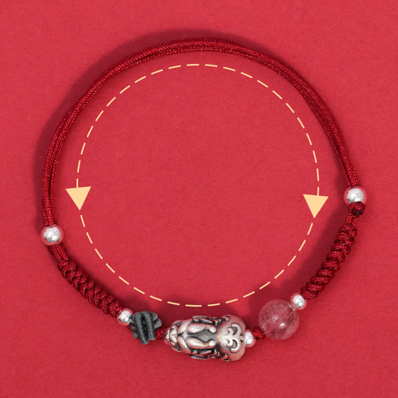 Nimara Ritual 999 Sterling Silver PiXiu Strawberry Quartz Bead Wealth Luck Braided Bracelet