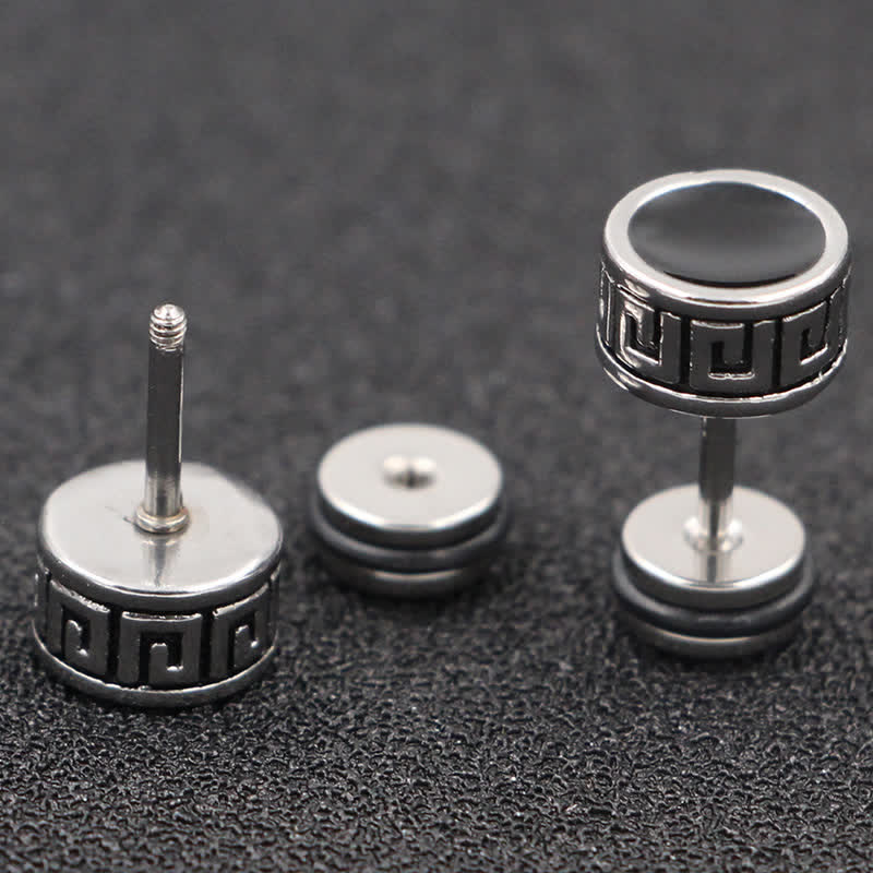 Nimara Ritual Cool Men Titanium Steel Balance Round Stud Earrings