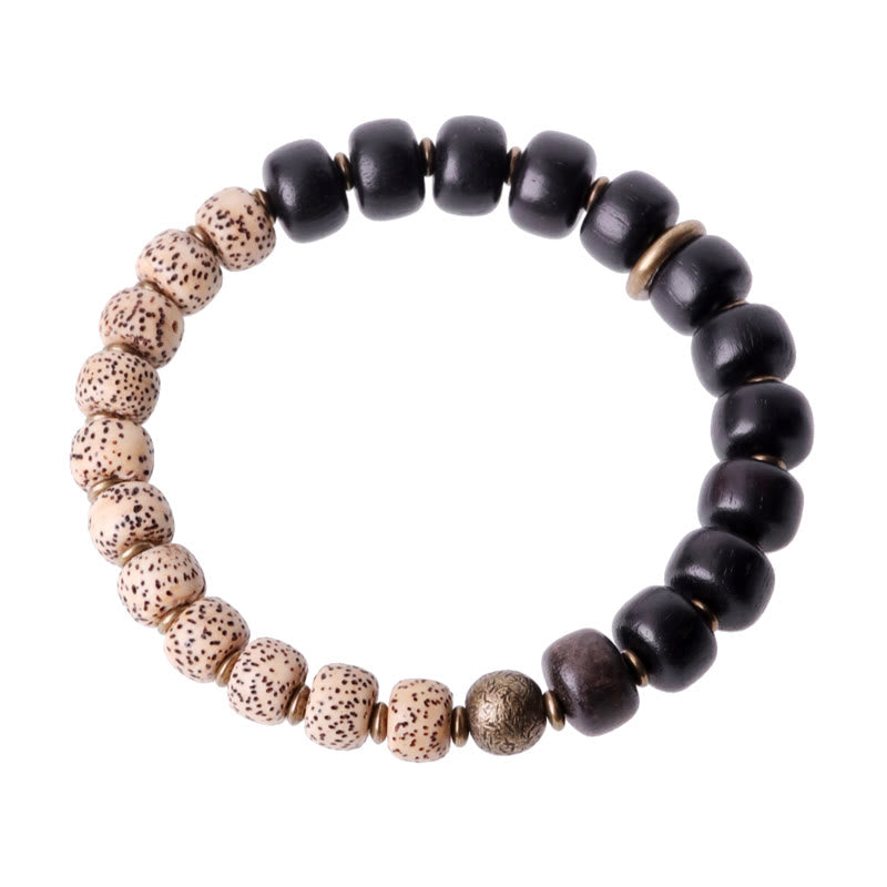 Nimara Ritual Tibetan Bodhi Seed Black Obsidian Ebony Wood Copper Peace Bracelet