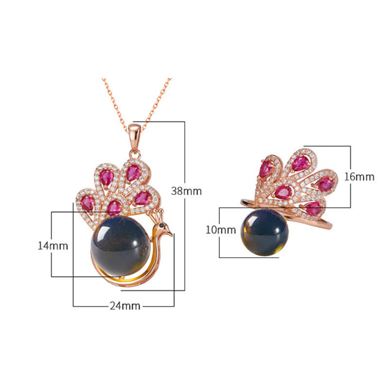 Nimara Ritual Peacock Amber Fortune Love Necklace Pendant Ring